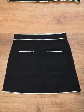 Black Mini Skirt with White Trim - Sleek A-Line Style